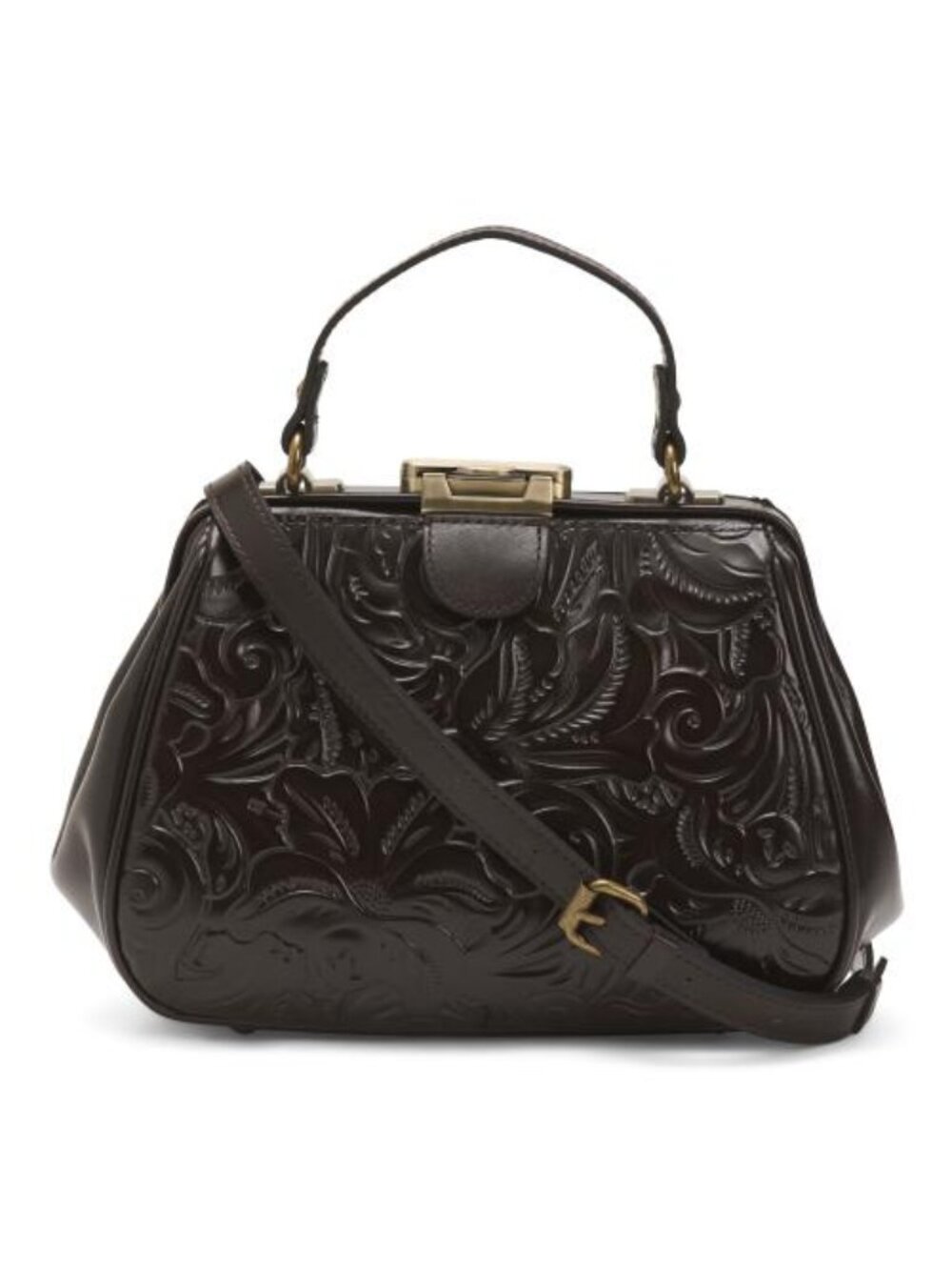 Patricia Nash Gracchi Framed Satchel w Shoulder Strap Embossed Brown Leather NEW